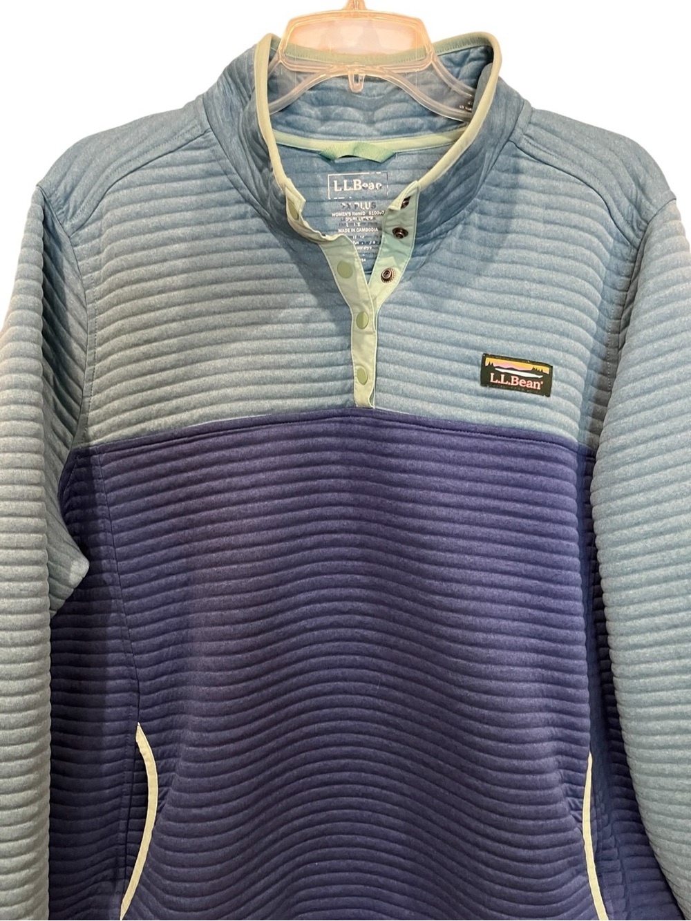 L.L. Bean ribbed 1/4 Snap Pullover in Teal & Navy Plus Size 2X - Picture 3 of 8